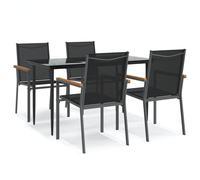 vidaXL 5 Piece Garden Dining Set Black Textilene and Steel