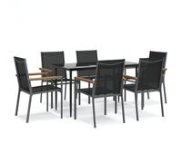 (140 cm table length/ 6 piece) vidaXL Garden Dining Set Table and Chairs 7 Piece Black Textilene and Steel