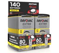 140 Hearing Aid Batteries 10 Rayovac Extra - 10 Blisters of 8 and 10 Blisters of 6 Batteries