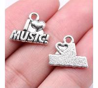 140 Pcs Antique Silver I Love Music Pendant 17x13MM B16259