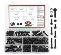 140 Pcs M6 Flanged Hexagon Head Bolts, Fully Threaded Setscrew, Class 10.9 Carbon Steel Black Metric Flanged Hex Screws Bolts and Nuts and Washers Assortment Kit