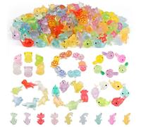 140 PCS Mini Luminous Resin Animals,7 Styles Tiny Resin Animals Miniature,Mini Figures Little Small Plastic Animals Glow in the Dark for Micro Landscape Fairy Garden Aquarium Dollhouse Decor