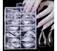 140 Pcs Short Cat Claw Nail Tips,Natural Curved Stiletto Nail Dual Forms for Extension 3D Eagle Hawk Curve Sculptural Acrylic Nails, Reusable Full Cover Molds Halloween Nail Accessories 14Size