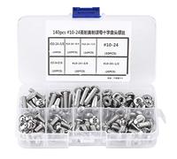 140 pcs Stainless Steel Pan Head Screws Set, #10-24 Cross Pan Head Machine Screws Assortment with Resealable Plastic Box for Machinery and General Repairs