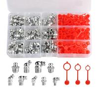 140 PcsGrease Nipples Set, Hydraulic Grease Fittings for Zerk Grease Nipple Fitting Assortment Kit, M6 M8 M10 Straight 180 90 45 Degree Angled Greases Fittings fo Grease Gun Nipples & 70 Dust Caps