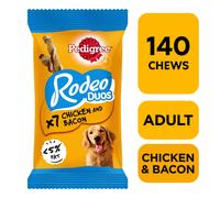 140 Pedigree Rodeo Duos Dog Treats Chicken & Bacon Dog Chews (20x123g)