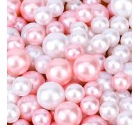 140 Piece Fake Pearl Beads - Floating Small Pearls for Brush Holder, Vase Filler - Round White Pink Beads, No Hole - 10/14mm