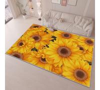 140 x 200 cm Area Rug for Living Room Bedroom, Florals Surreal SunFlorals Printing Anti Slip Short Lint Carpets Home Decor, Yellow Soft Durable Washable for Kitchen Dorm Kids Play Mat