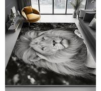 140 x 200 cm Machine Washable Area Rug for Living Room - Soft Low Pile Non-Slip Carpet, Lion Plants Printed Design, Stain Resistant Floor Mat for Kitchen Dining Room, Grey