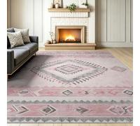 140 x 200 cm Pink Retro Geometric Diamond Zigzag Pattern Lines Carpet, Non Slip Durable Washable Rugs, Modern Simple Indoor Rug for Teens Kids room Bathroom Bedroom