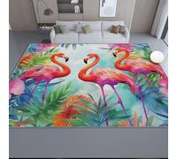 140 x 200 cm Washable Rugs for Living Room - Nature Jungle Flamingo Printed Area Rugs for Bedroom Entrance Decor, Soft Low Pile Flannel Rug Colorful Non-Slip Bedside Carpet