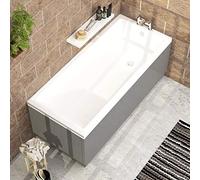 1400 x 700mm Cesar Single Ended Square Bathtub with Gloss White Acrylic Bathroom