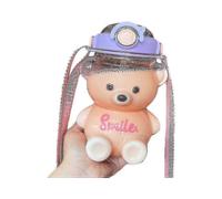 (1400ml - Blue) Kawaii Bear Water Bottle with Straw - Leakproof, Adjustable Shoulder Strap