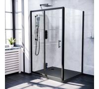 1400mm Black Sliding Door 900mm Frameless Side Panel & Slate Grey Tray