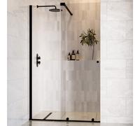 1400mm Black Sliding Door Shower Enclosure + Wall Support Bar 8mm Glass - Denver