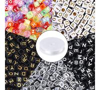 1400pcs 5 Color Acrylic Alphabet Cube Beads Letter Beads with 1 Roll 50M Crystal String Cord for Jewelry Making (5colors B)