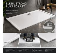 1400X800mm Slimline Low Profile Bathroom White Premium Rectangular Stone Resin Shower Tray Free Waste Trap