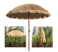 140cm Adjustable Height Waterproof Outdoor Patio Umbrella with Round Straw Canopy for Garden Terrace Sun Shading