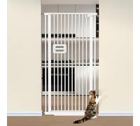 140CM Cat Gate Extra Tall Pet Gate, 75-82CM Wide Cat Dog Gate for Doorways& Stairs, Tall Cat Gate Metal Walk Through Auto Close 3.5CM Narrow Gap, Pressure Mounted No Drilling, White