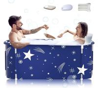 140cm Extra Large Portable Foldable Bathtub with Cover for Adult, Family SPA Soaking Tub for Small Bathroom, Thicken Multiple Layer Bathtub with Lid for Shower Stall (Stars Design)