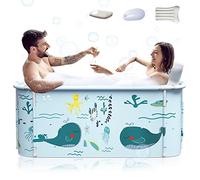 140cm Extra Large Portable Foldable Bathtub with Cover for Adult, Family SPA Soaking Tub for Small Bathroom, Thicken Multiple Layer Bathtub with Lid for Shower Stall (Ocean Design)