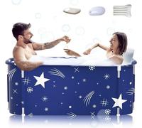 140cm Extra Large Portable Foldable Bathtub with Metal Frame for Adult, Family SPA Soaking Tub with Cover for Small Bathroom, Thicken Multiple Layer Bathtub with Lid (Star Style with Metal Frame)
