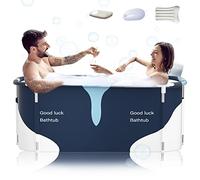 140cm Extra Large Portable Foldable Bathtub with Metal Frame for Adult, Family SPA Soaking Tub with Cover for Small Bathroom, Thicken Multiple Layer Bathtub with Lid (Milk Style with Metal Frame)