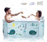 140cm Extra Large Portable Foldable Bathtub with Metal Frame for Adult, Family SPA Soaking Tub with Cover for Small Bathroom, Thicken Multiple Layer Bathtub with Lid (Ocean Style with Metal Frame)