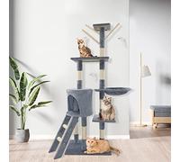140cm Multi Level Cat Tree Tower, Large Scratcher Trees and Towers With Sisal and Hanging Toys, Activity Center Pet Furniture Kitten House, Grey