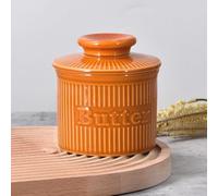 140g Butter Crock with Water Line, French Butter Dish with Lid, Ribbed Butter Keeper for Fresh Spreadable Butter, Ceramic Butter Holder Container, Dishwasher Safe