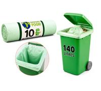 140L 10 Compostable Wheelie Bin Liners Heavy Duty Extra Strong Bin Bags 86 x 107 cm, Large Biodegradable Bin Liners for Wheelie Bins, Garden Waste Bags, Rubbish Bags & Compostable Food Waste Bags