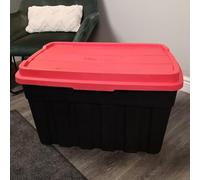 140L Black and Red Tuff Stackable Storage Box with Lid and Carry Handles