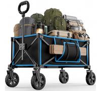 140L Camping Trolley on Wheels - Folding Wagon & Portable Beach Trolley Cart with Adjustable Handle, All-Terrain Smooth Wheels, 100kg Load Capacity for Garden, Picnic, Shopping, Fishing, Moving