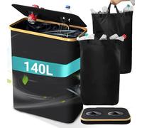 140l Recycling Bins for Kitchen, Large Deposit Bottles Collection Container with Portable Bag Reusable Recycling Bins Recycling Box for Plastic Glass Bottles Cans(140L 2 Hole 2 Bag
