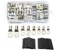 140PC Wire Terminal Kit with Insulation Sleeves | 60 tinned copper lugs, 80 heat shrink tubes, for m6/M8 for studs, max current capacity, moisture seal