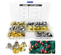 140Pcs Jingle Bells with Storage Box, Small Bells,for DIY Crafting Christmas Decorations, and Handmade Ornament, 11 mm/14mm/16mm, Gold,Silver and Yellow