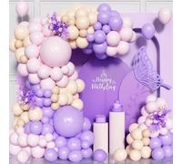140Pcs Purple Pink Balloon Arch Kit, Pastel Pink Purple Orange Party Balloons Garland Kit for Birthday Bridal Baby Shower Congratulations Wedding Anniversary Party Decorations Supplies