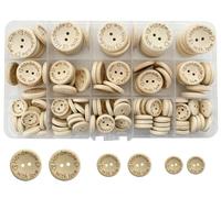 140Pcs Wood Buttons Set for Sewing and15mm 20mm 25mm Crafting Handmade with Love Wooden Button (Natural-Mixed Size-140Pcs)