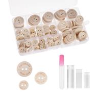 140Pcs Wooden Buttons and 18Pcs Needles, 15/20/25 mm Natural Wooden Button for Baby Cardigans and 52/60/65 mm Needles Set, Handmade with Love Wood Button for Knitting DIY Craft Sewing Decorations