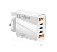 140W USB C Charger, Orivo Laptop Charger, 5-Port Multi-Device Fast Charging, Advanced GaN Power Adapter, Intuitive Touch Controls, Compatible with MacBook, iPhone 17 Series, Samsung, Pixel, (White)