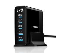 140W USB C Fast Charger Plug with Display，5 Port GaN Charging Station Hub, Max 100W PD Charging Station, USB Laptop Charger for MacBook Pro/Air/iPhone 16/15/14/Mini/Pro/Pro Max/Samsung Galaxy, Black
