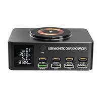140W USB-C Magnetic Display Charger Hub, 9-in-1 Desktop Power Station with 15W Wireless Charging, 100W PD Fast Charge, Digital Display, Compatible with MacBook, iPad, iPhone, Huawei, Dell, Lenovo