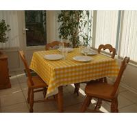 140x140cm SQUARE PVC/VINYL TABLECLOTH - YELLOW GINGHAM CHECK - 4 SEATER