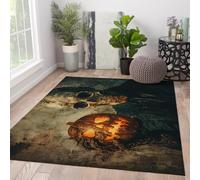 140x180cm Area Rug Spooky Pumpkin Lantern with Skull and Misty Dark Rugs