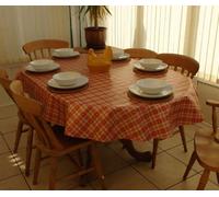 140x200cm OVAL PVC/VINYL TABLECLOTH - RED & CREAM CHECK WITH HEARTS