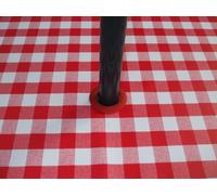 140x200CM OVAL PVC/VINYL TABLECLOTH - RED GINGHAM WITH PARASOL HOLE