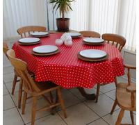 140x200cm OVAL PVC/VINYL TABLECLOTH - RED & WHITE POLKA DOT