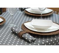 140X210cm OVAL VINTAGE GREY WITH CREAM POLKA DOT COTTON TABLECLOTH *CATH KIDSTON STYLE*