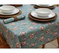 140X210cm RECTANGLE VINTAGE BLUE & PINK FLORAL DESIGN COTTON TABLECLOTH *CATH KIDSTON STYLE*
