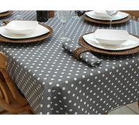 140x210cm RECTANGLE VINTAGE GREY WITH CREAM POLKA DOT COTTON TABLECLOTH *CATH KIDSTON STYLE*